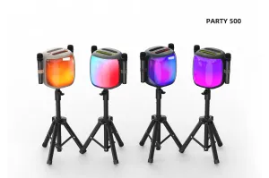 100W Portable Bluetooth Party Speaker with Two Microphones & Tripod Bundle- Assorted Colors