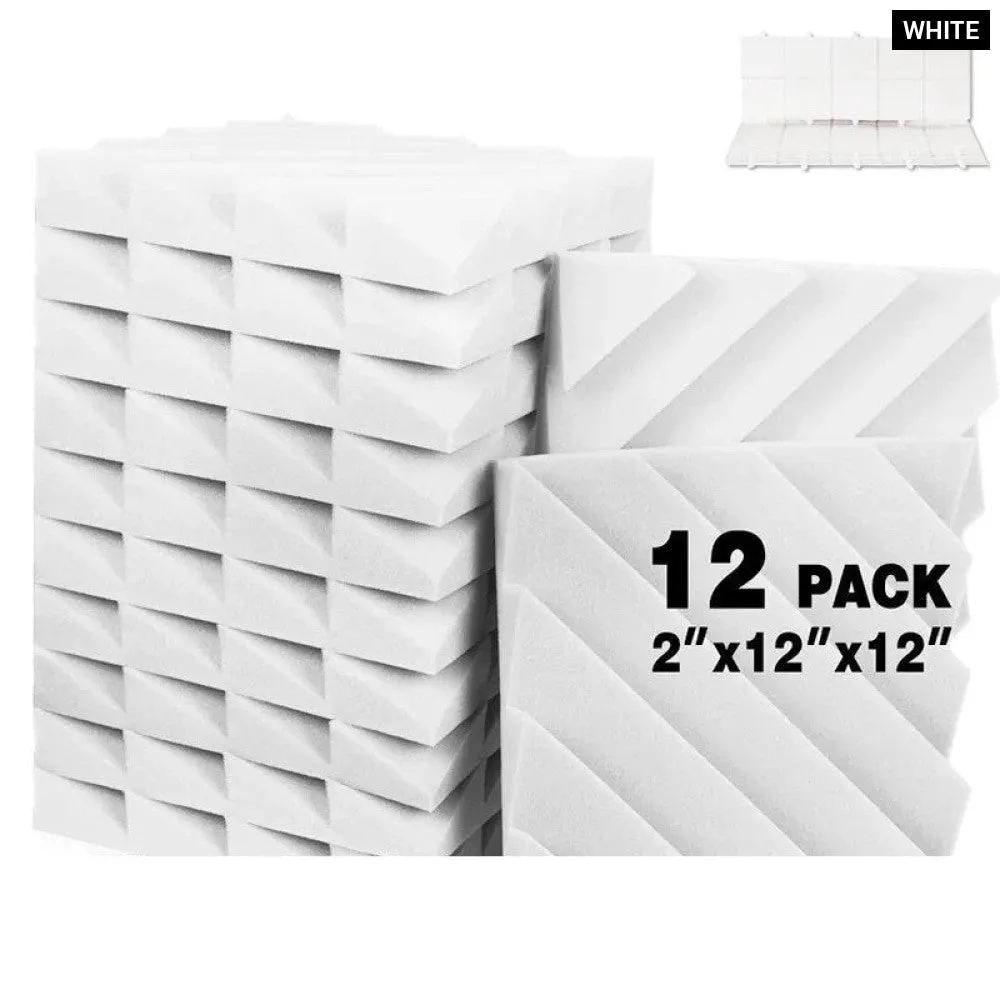 12 Pcs Acoustic Foam Soundproofing Noise Cancelling Diamond Groove High Density Wedge Panels for Home Office Recoding Studio