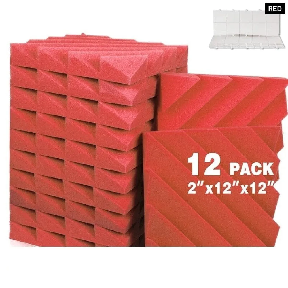 12 Pcs Acoustic Foam Soundproofing Noise Cancelling Diamond Groove High Density Wedge Panels for Home Office Recoding Studio