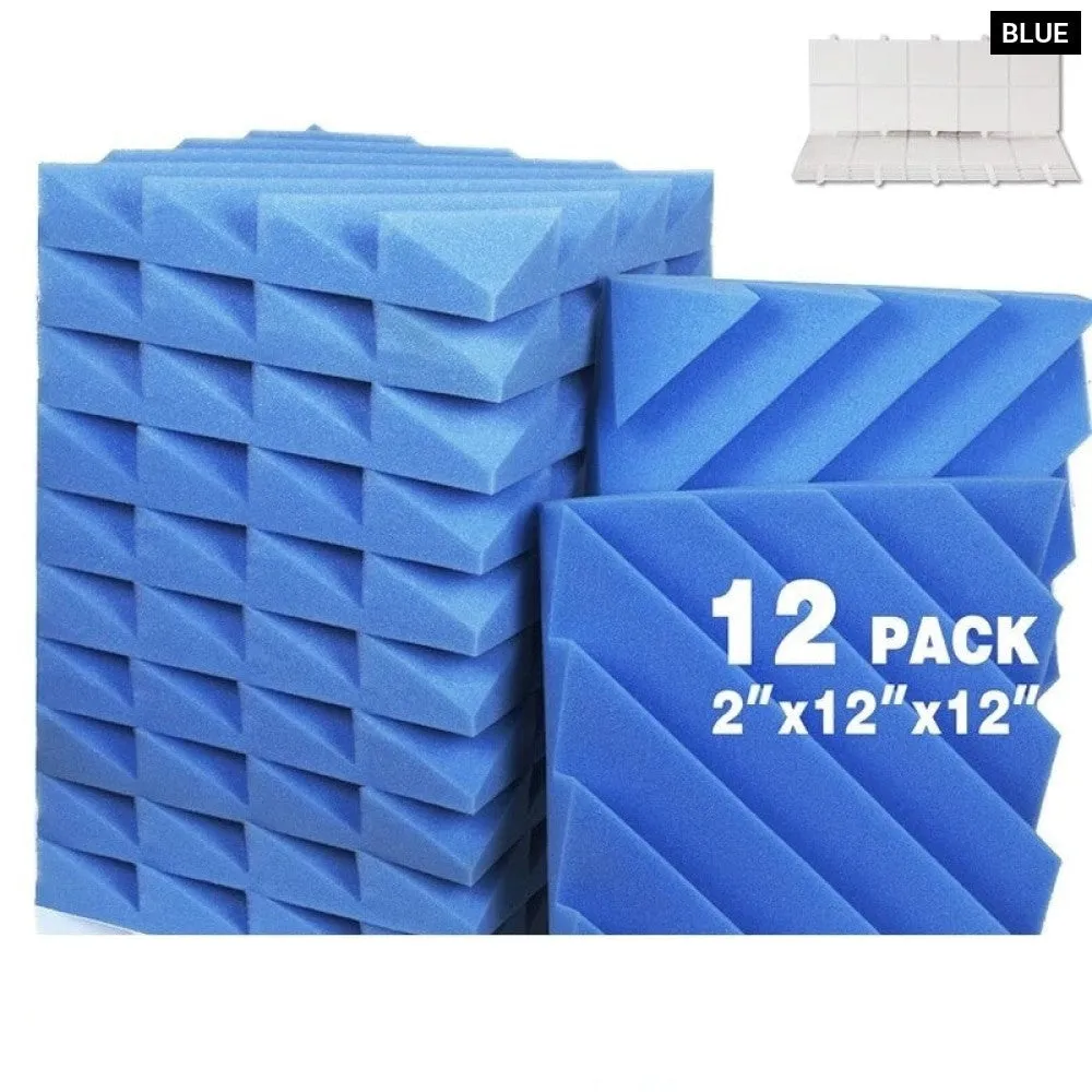 12 Pcs Acoustic Foam Soundproofing Noise Cancelling Diamond Groove High Density Wedge Panels for Home Office Recoding Studio