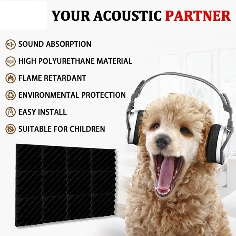 12 Pcs Acoustic Foam Soundproofing Noise Cancelling Diamond Groove High Density Wedge Panels for Home Office Recoding Studio