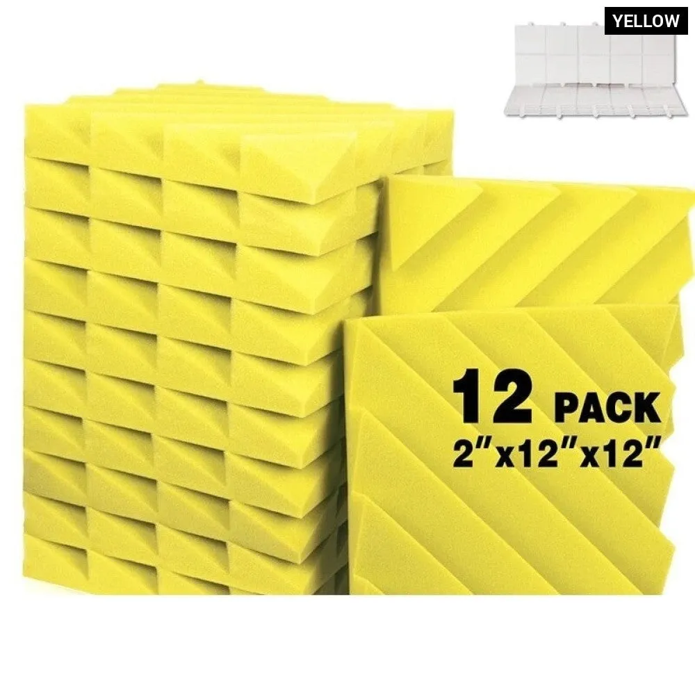12 Pcs Acoustic Foam Soundproofing Noise Cancelling Diamond Groove High Density Wedge Panels for Home Office Recoding Studio