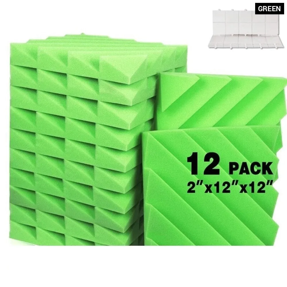 12 Pcs Acoustic Foam Soundproofing Noise Cancelling Diamond Groove High Density Wedge Panels for Home Office Recoding Studio