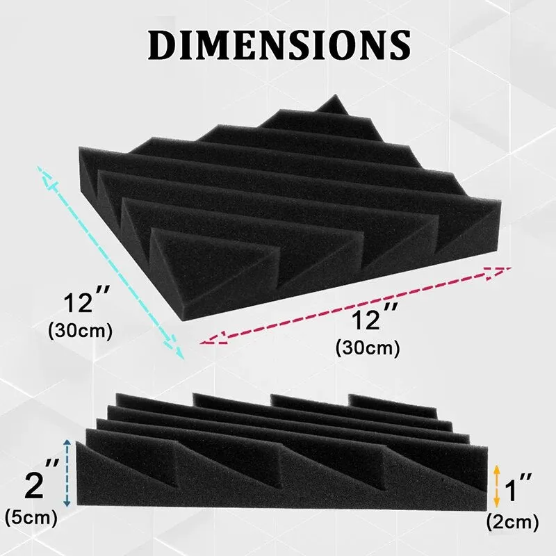 12 Pcs Acoustic Foam Soundproofing Noise Cancelling Diamond Groove High Density Wedge Panels for Home Office Recoding Studio