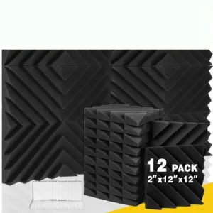 12 Pcs Acoustic Foam Soundproofing Noise Cancelling Diamond Groove High Density Wedge Panels for Home Office Recoding Studio
