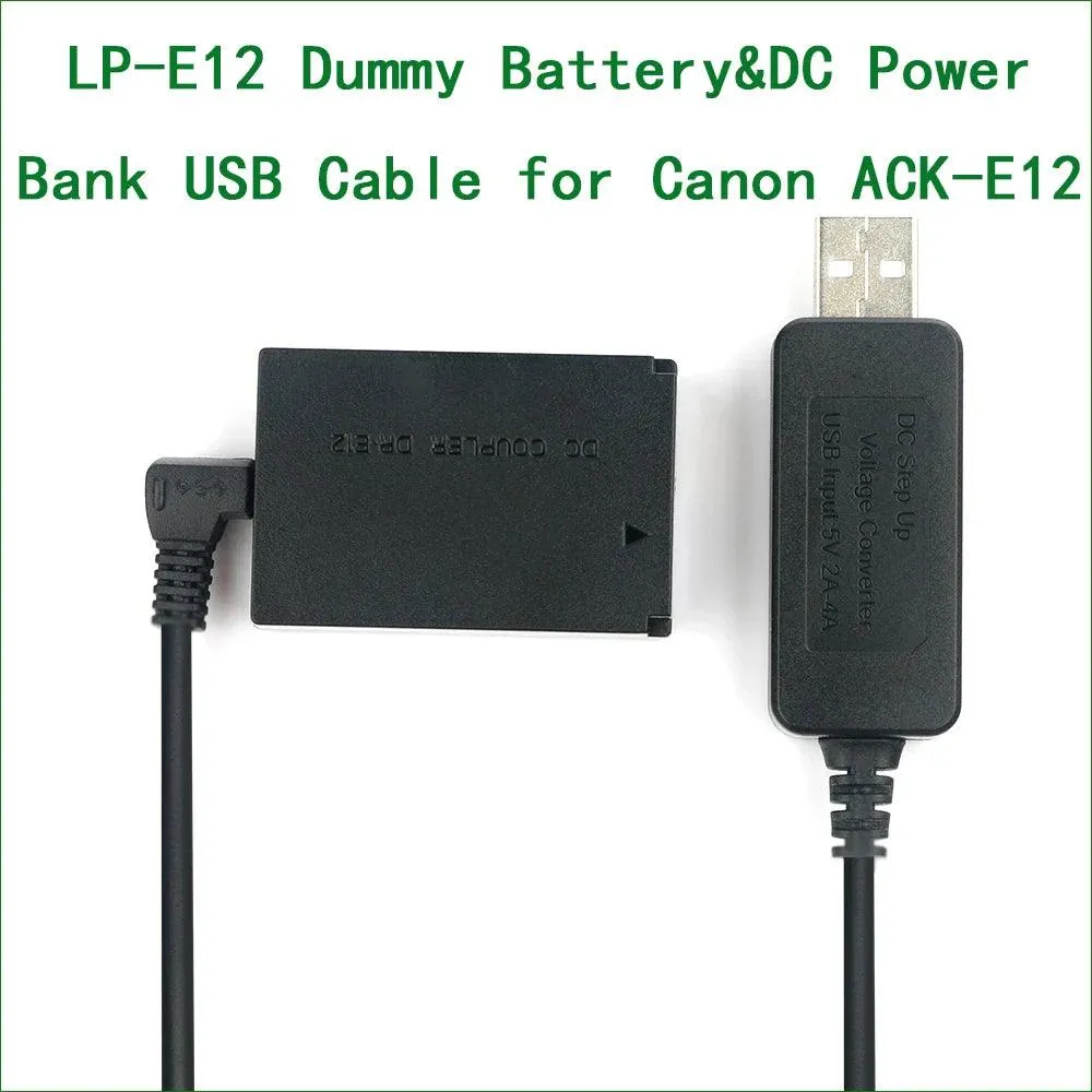 5V USB Power Supply Adapter for Canon EOS M Series with DR-E12 Dummy Battery & DC Power Bank Cable