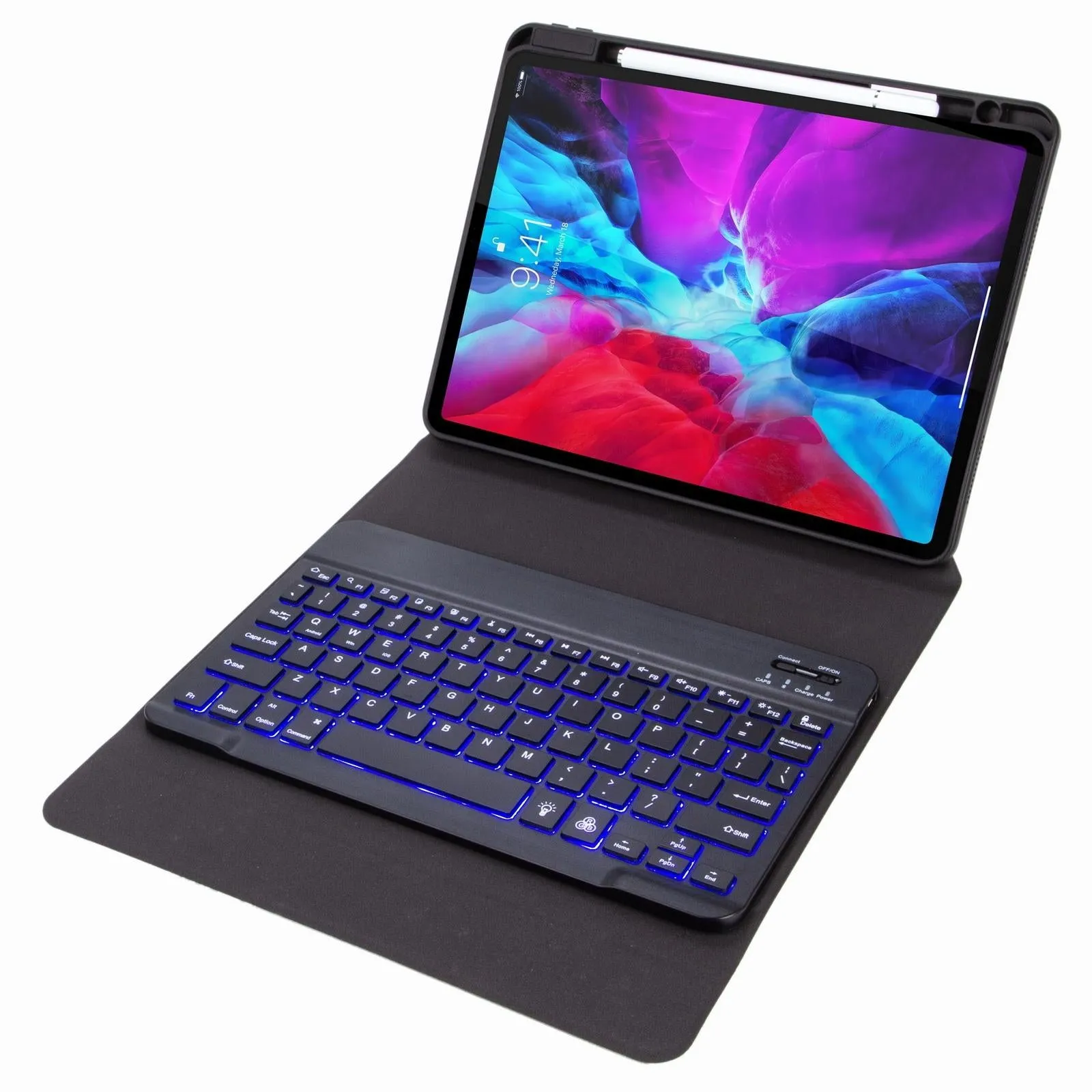 Bluetooth Keyboard Leather Case For Ipad 9.7 2018 / 2017 With Backlight & Three-Fold Holder