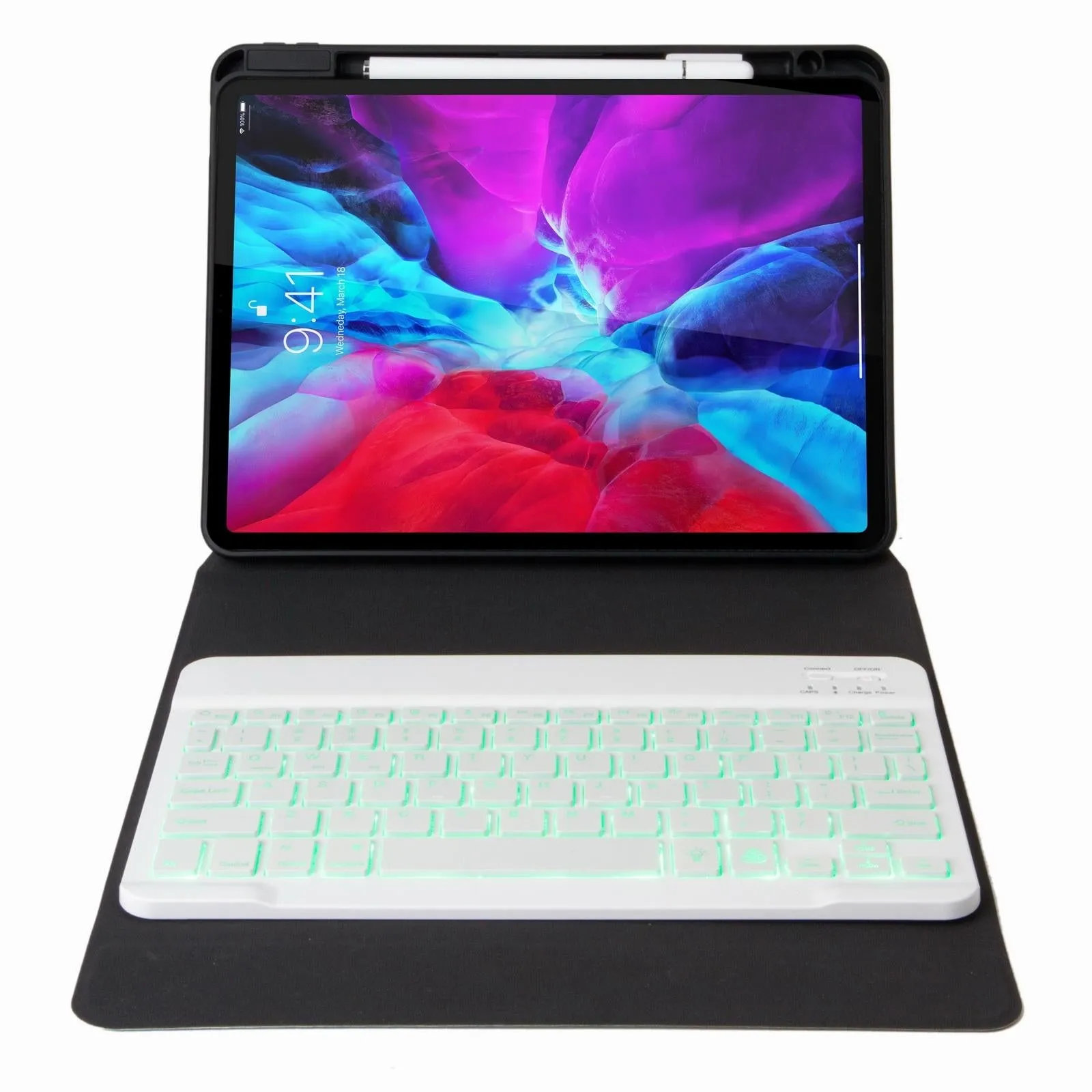 Bluetooth Keyboard Leather Case For Ipad 9.7 2018 / 2017 With Backlight & Three-Fold Holder