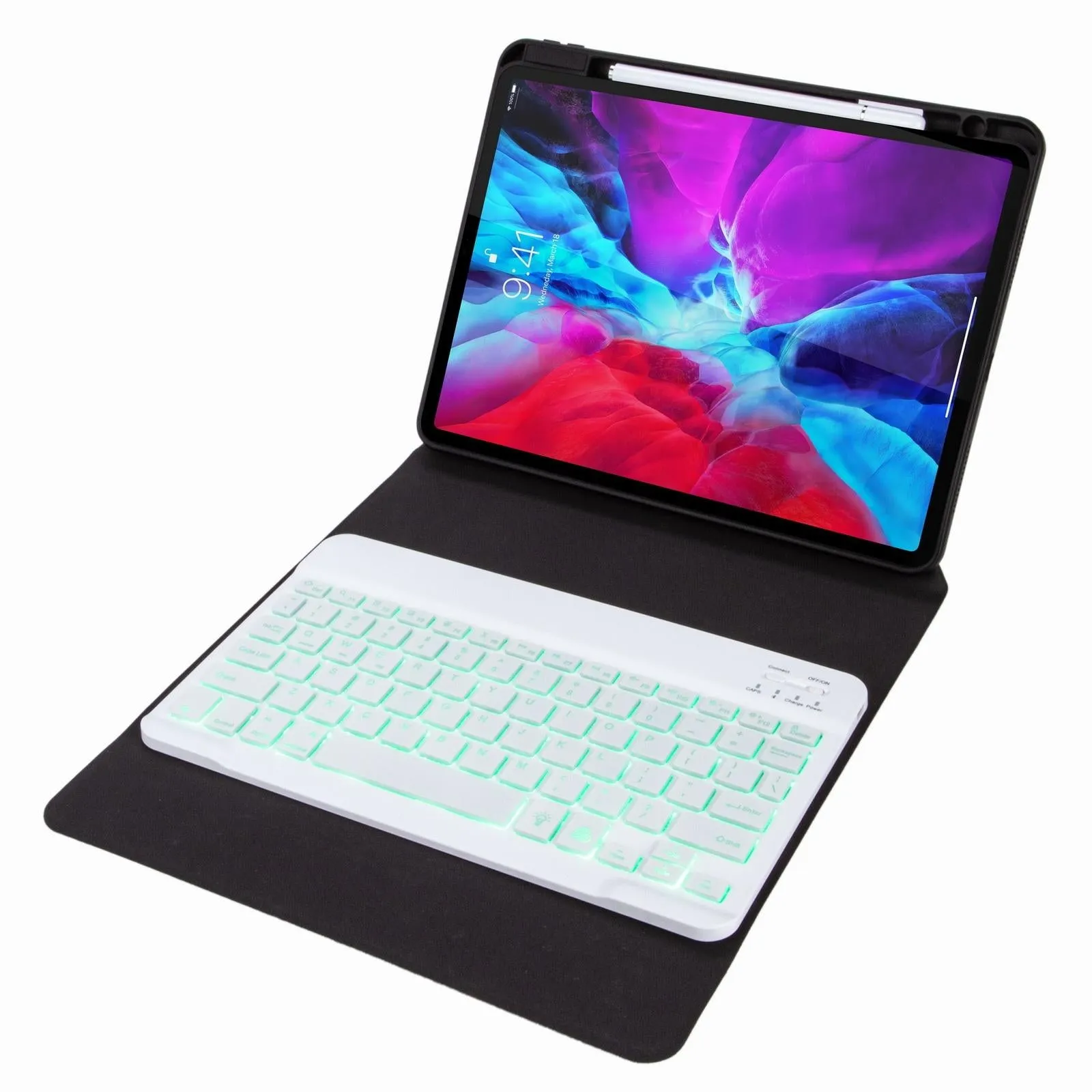 Bluetooth Keyboard Leather Case For Ipad 9.7 2018 / 2017 With Backlight & Three-Fold Holder