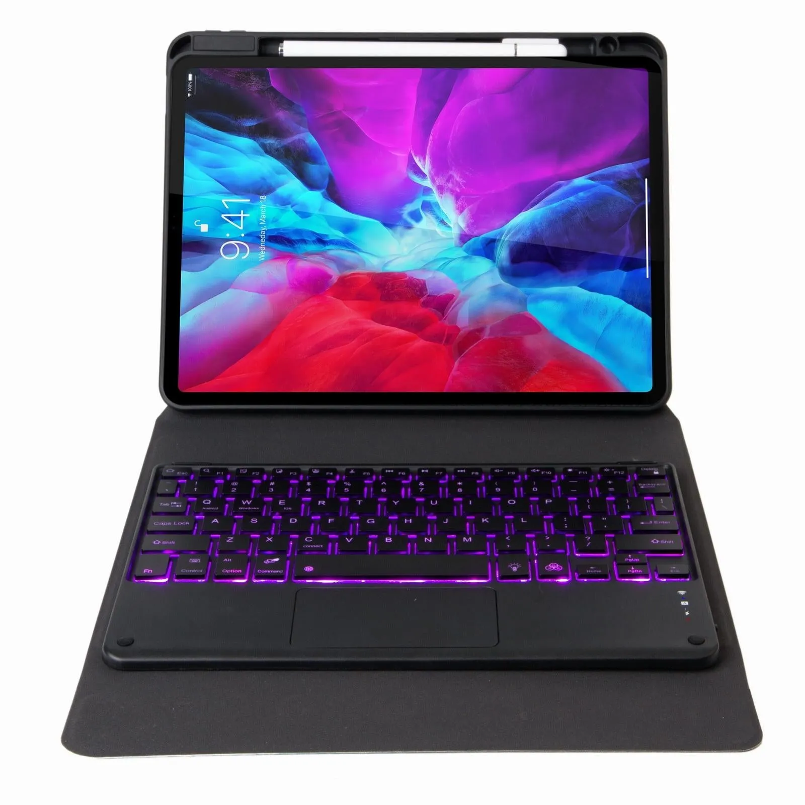 Bluetooth Keyboard Leather Case For Ipad 9.7 2018 / 2017 With Backlight & Three-Fold Holder