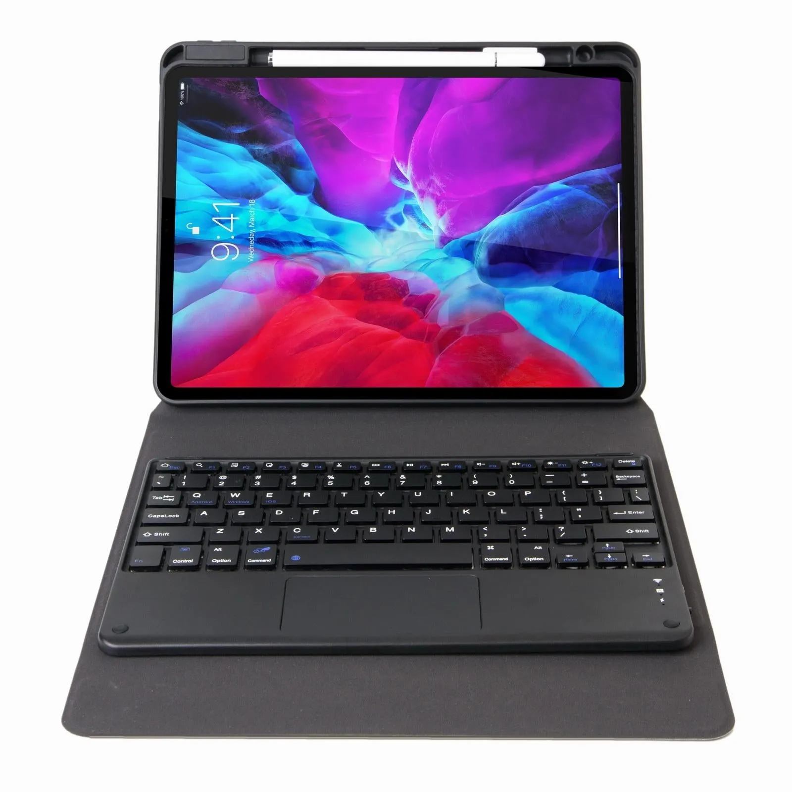 Bluetooth Keyboard Leather Case For Ipad 9.7 2018 / 2017 With Three-Fold Holder