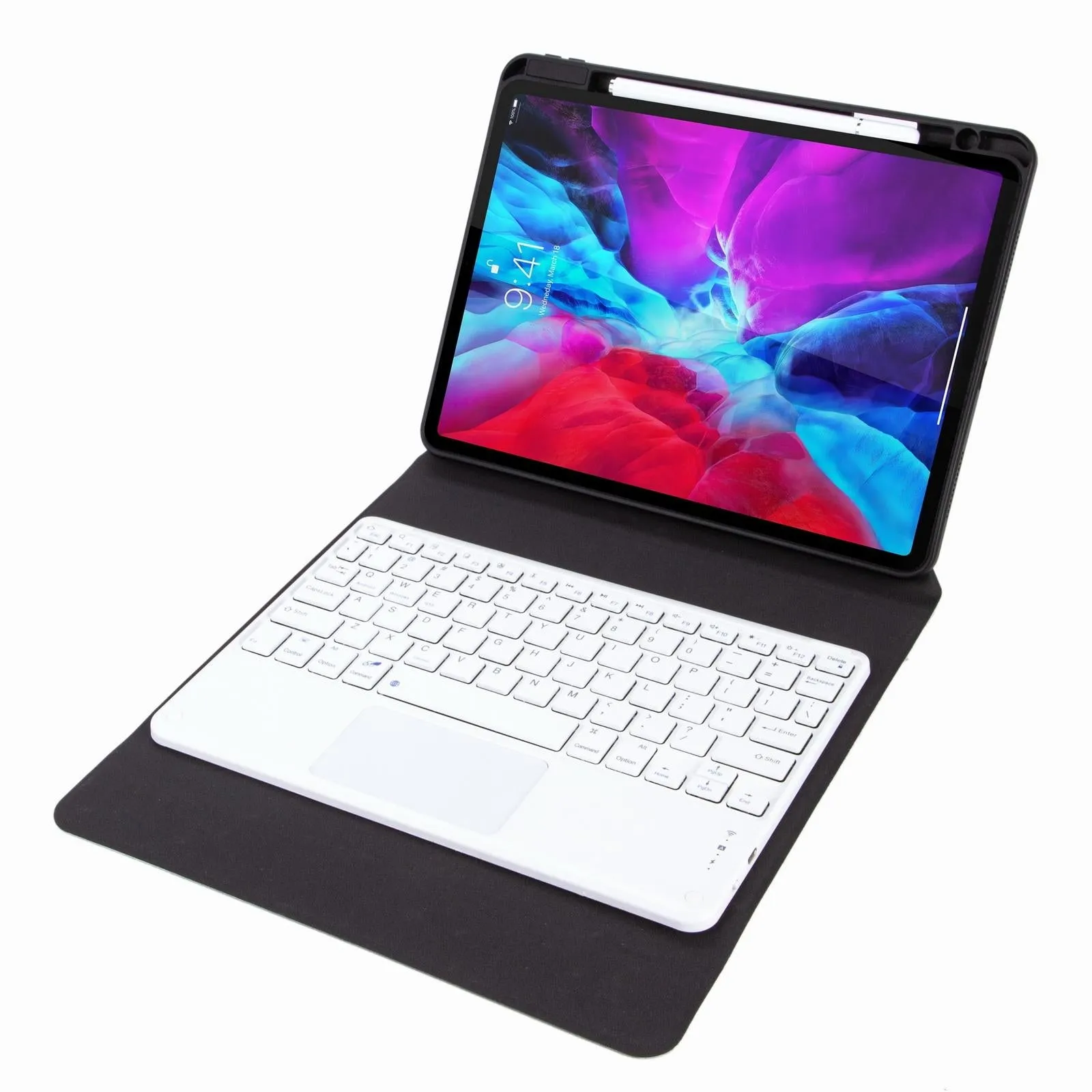 Bluetooth Keyboard Leather Case For Ipad 9.7 2018 / 2017 With Three-Fold Holder