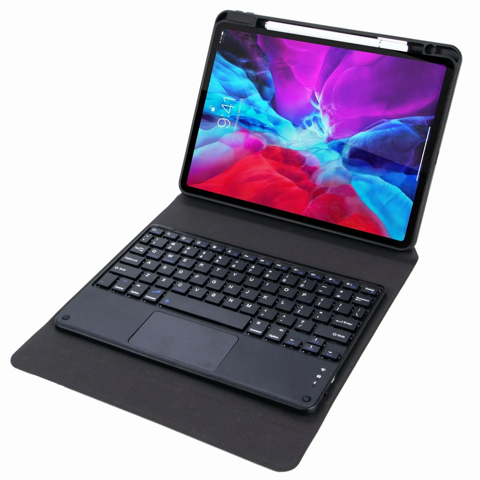 Bluetooth Keyboard Leather Case For Ipad 9.7 2018 / 2017 With Three-Fold Holder
