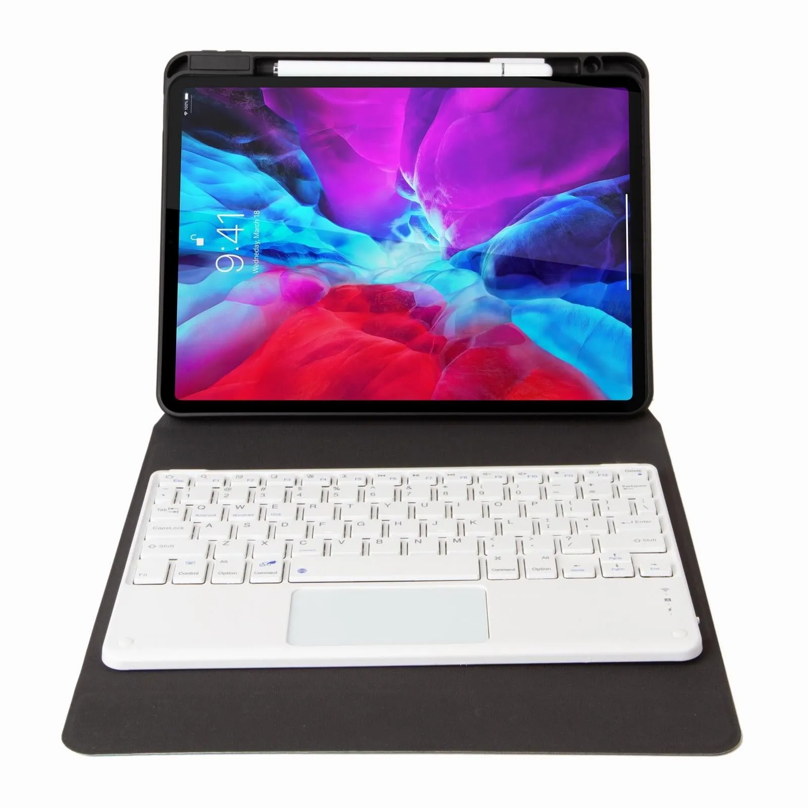 Bluetooth Keyboard Leather Case For Ipad 9.7 2018 / 2017 With Three-Fold Holder
