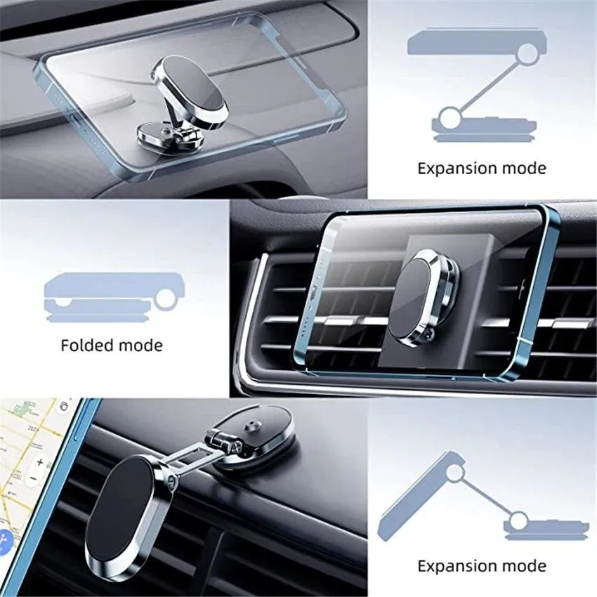 Foldable Universal Rotate Metal Magnetic Car Phone Holder - Air Vent Magnet Mount GPS Support