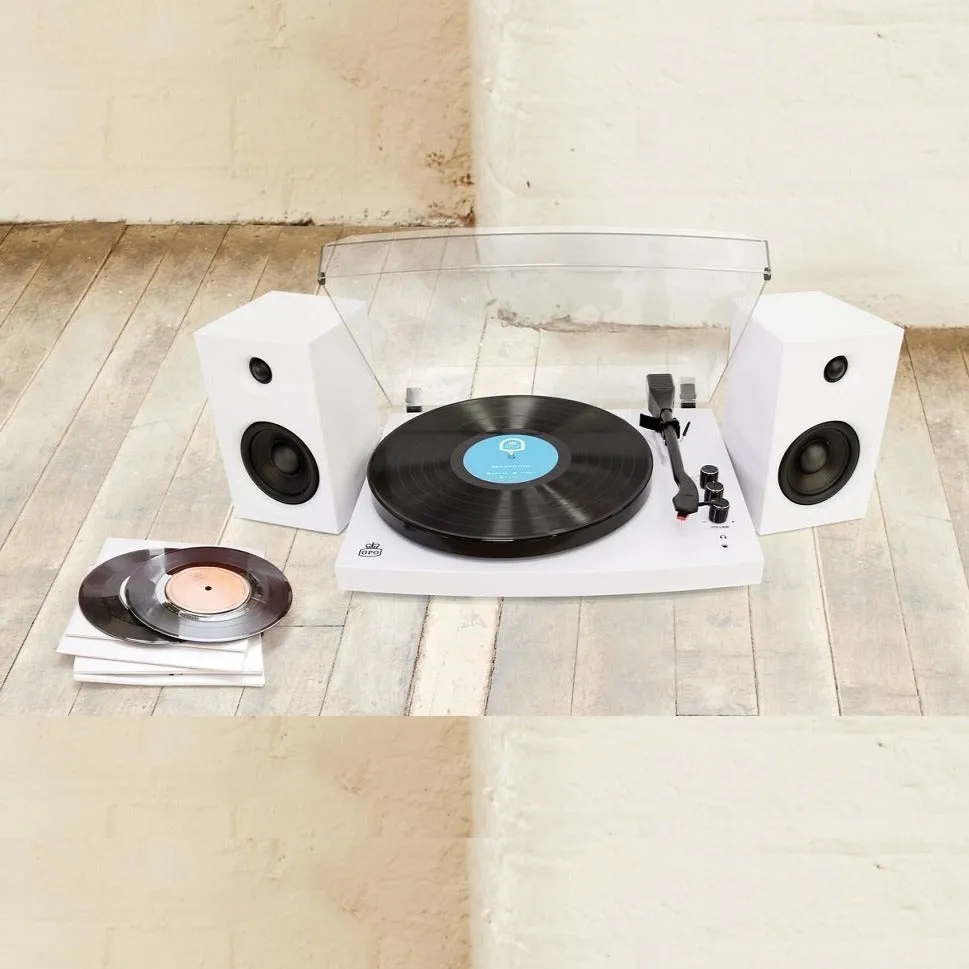 GPO RETRO Piccadily Stylish Turntable Bluetooth   2 Speakers - White
