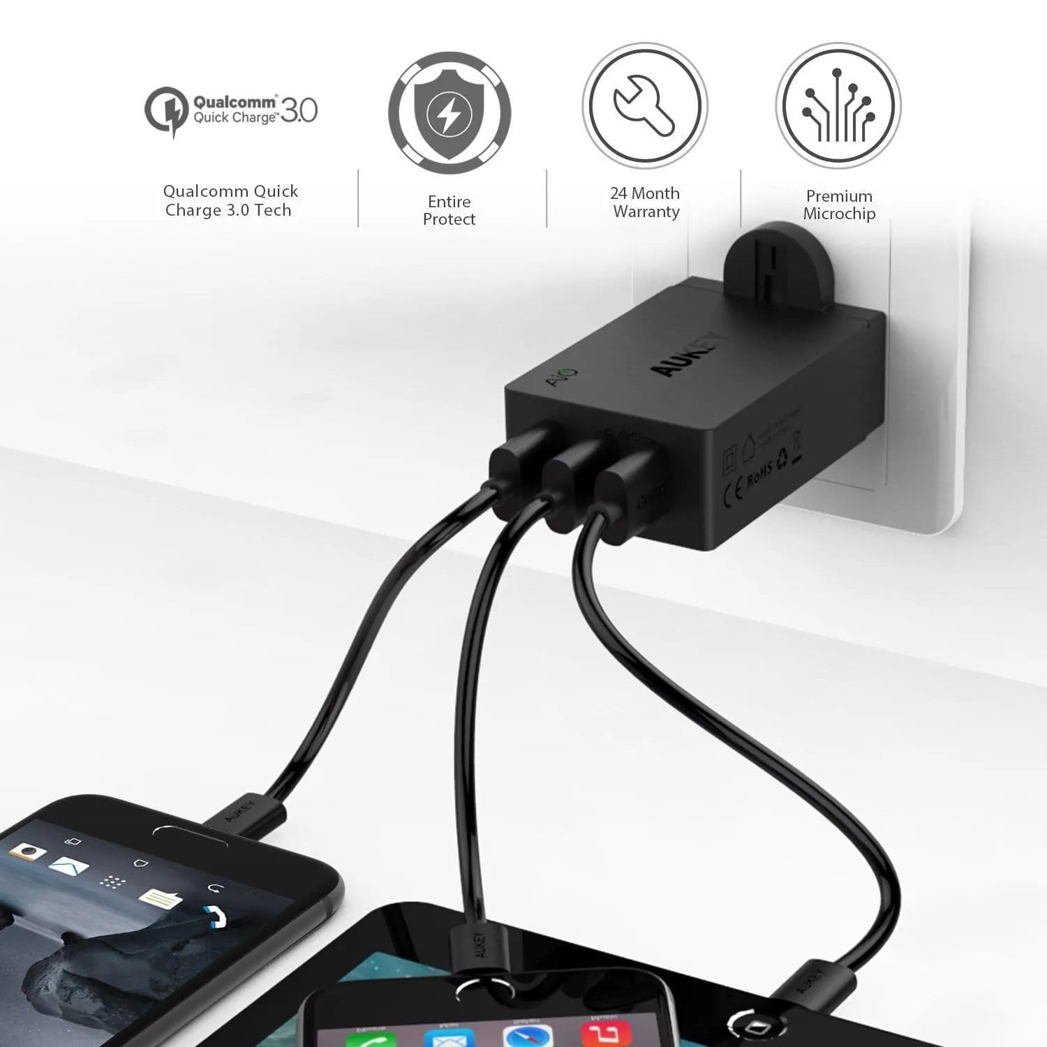 PA-T14-UK 3 Port USB Qualcomm Quick Charge 3.0 Travel Charger