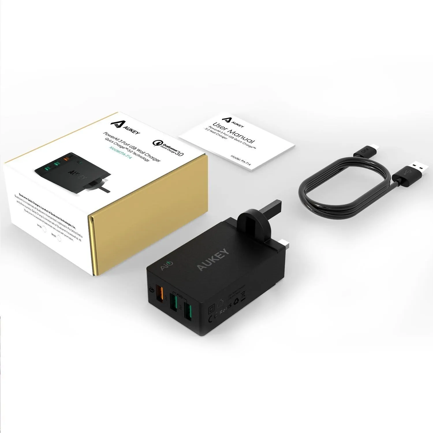 PA-T14-UK 3 Port USB Qualcomm Quick Charge 3.0 Travel Charger