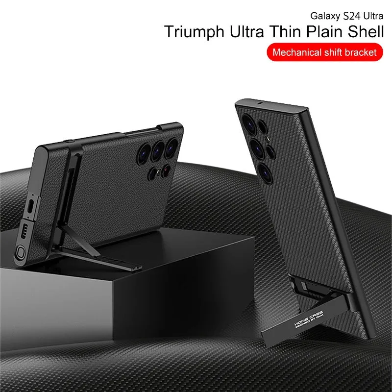 PU Leather Anti-knock Phone Case With Holder For Galaxy S24