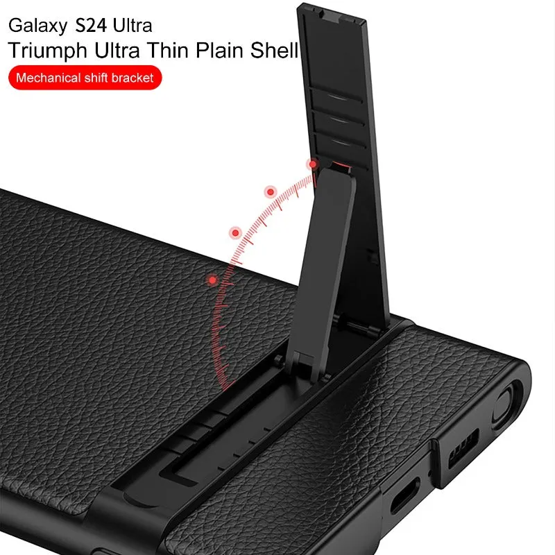 PU Leather Anti-knock Phone Case With Holder For Galaxy S24