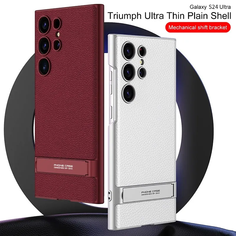 PU Leather Anti-knock Phone Case With Holder For Galaxy S24