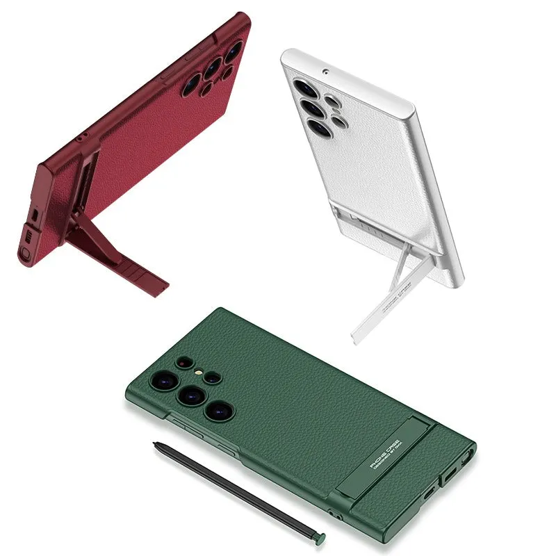 PU Leather Anti-knock Phone Case With Holder For Galaxy S24