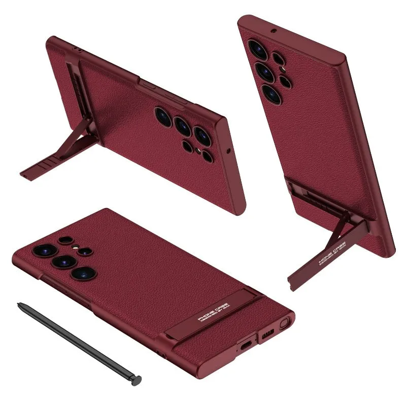 PU Leather Anti-knock Phone Case With Holder For Galaxy S24