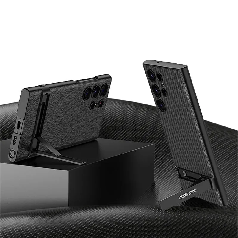 PU Leather Anti-knock Phone Case With Holder For Galaxy S24