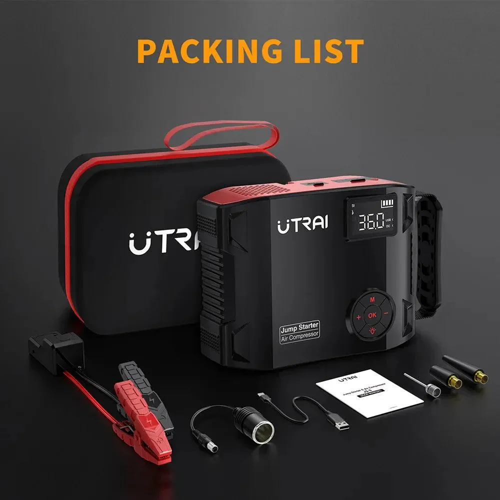 UTRAI 4-in-1 2000A Portable Jump Starter & Power Bank with 16000mAh Battery, 150PSI Air Compressor, and Tire Pump